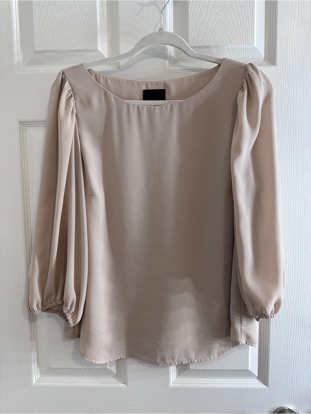 Alex Marie Taupe Puff Sleeve Blouse Balloon Sleeve Top Size L